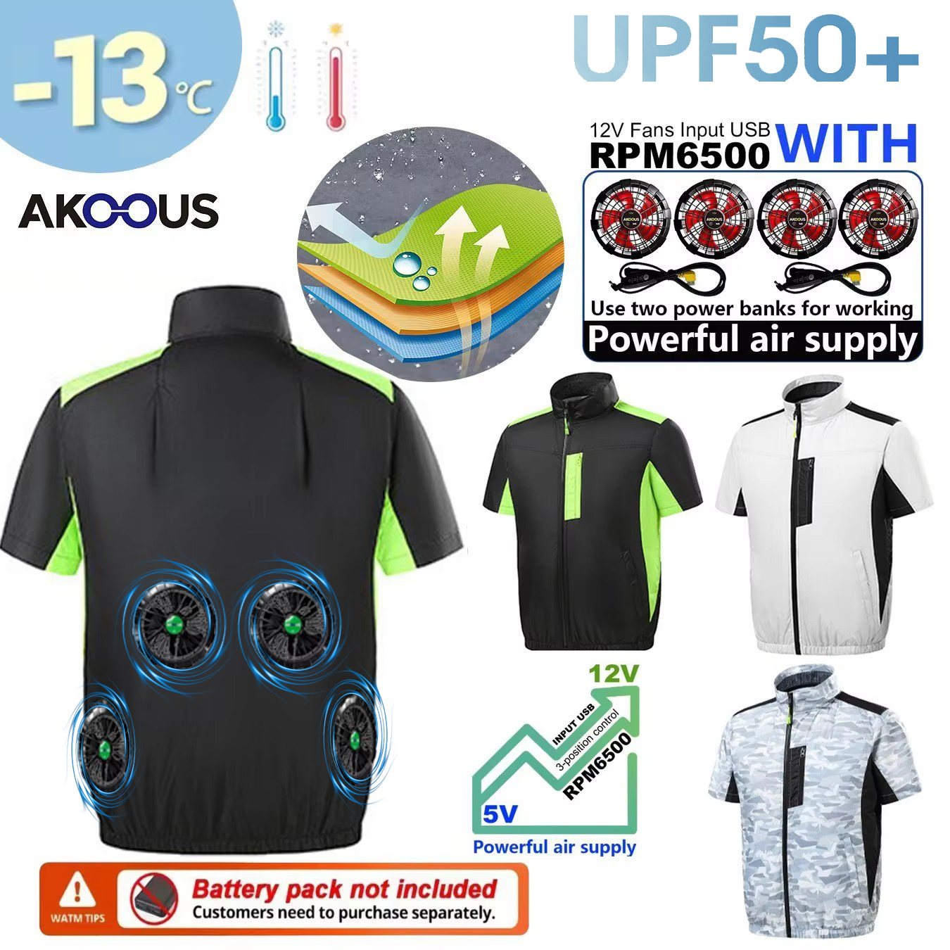 12V 5V USB Cooling 4 Fans Vest - Outdoor Adventure Clothing recensie en prijs