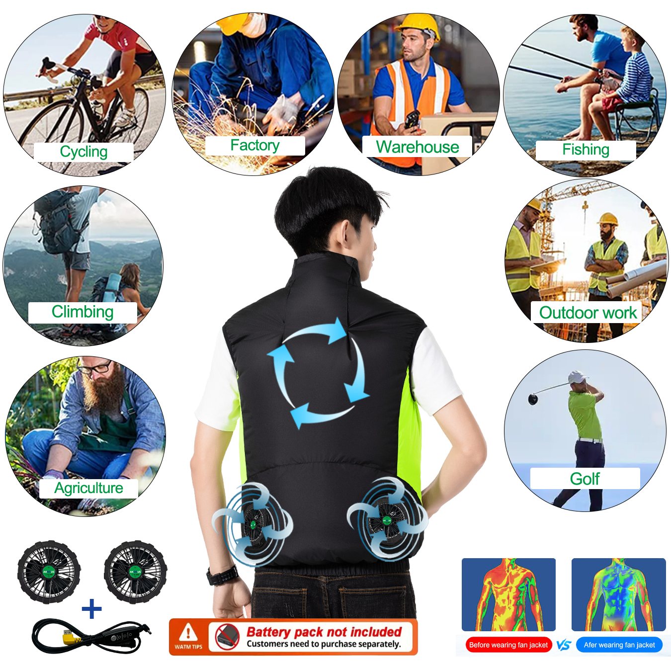 12V 5V USB Cooling 4 Fans Vest - Outdoor Adventure Clothing recensie en prijs
